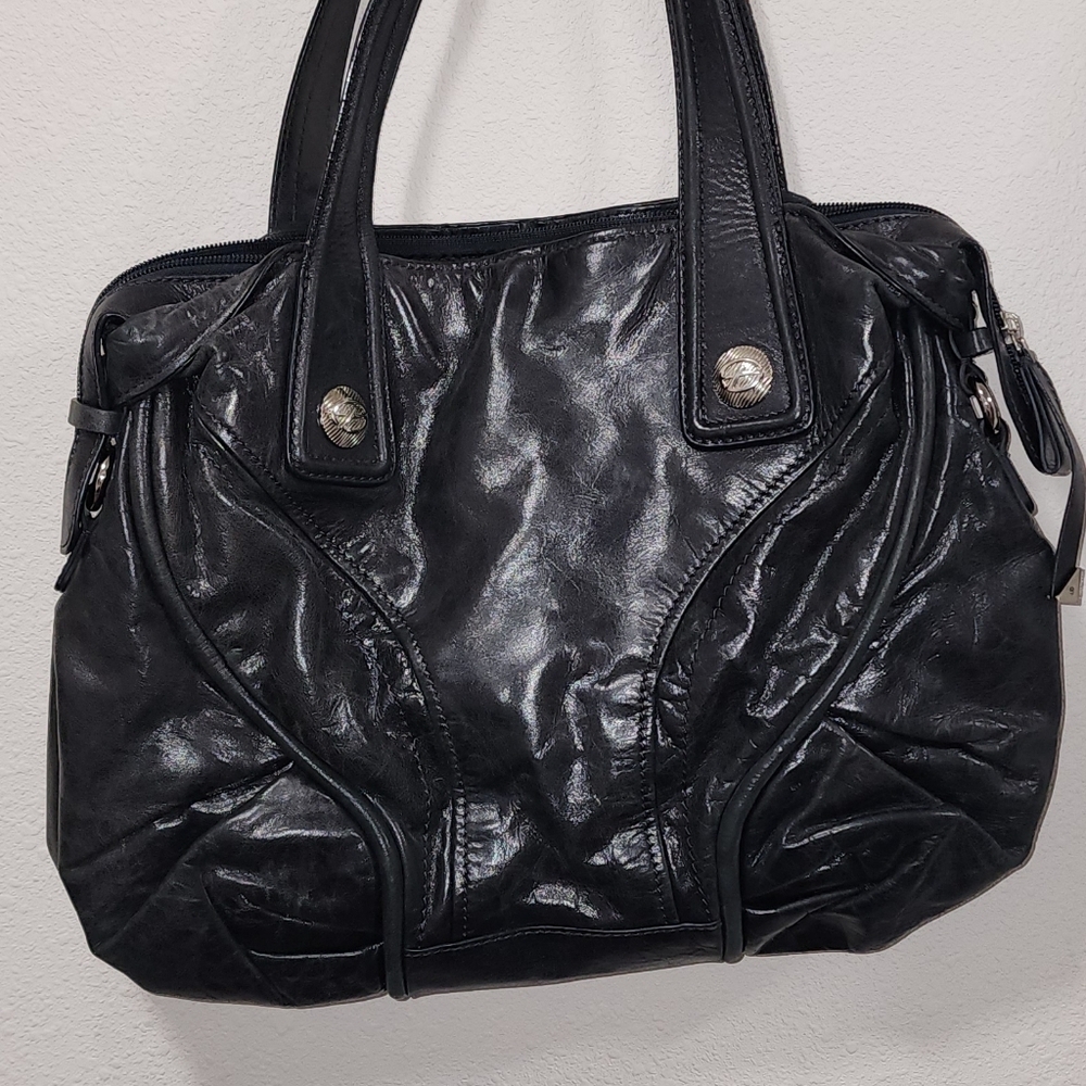 Francesco Biasia Genuine Leather Hobo Bag Shoulder Purse Black/charcoal gray